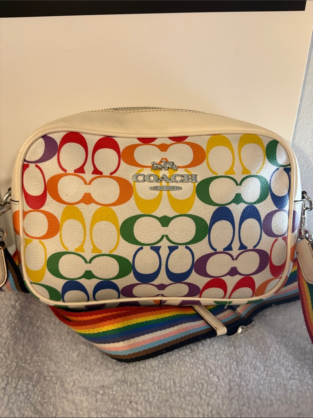 COACH White Multi Rainbow Signature Leather Crossbody